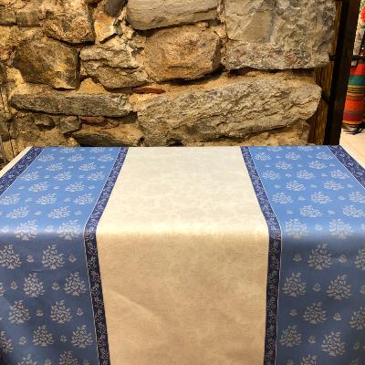 Tissu Au M Tre Jacquard Enduit Fontvieille Blanc Bleu Cm De Large